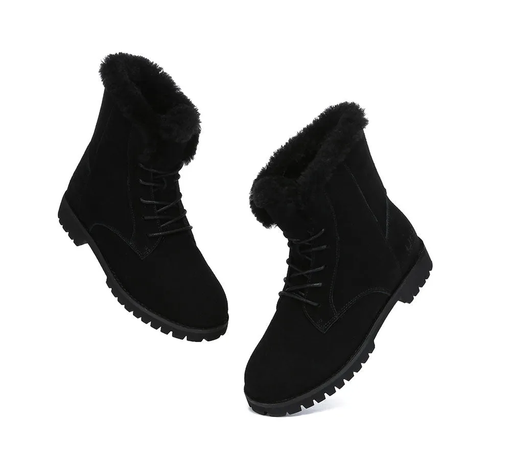Women Fashion Boots Wool Lace Up Ankle Boots Jean