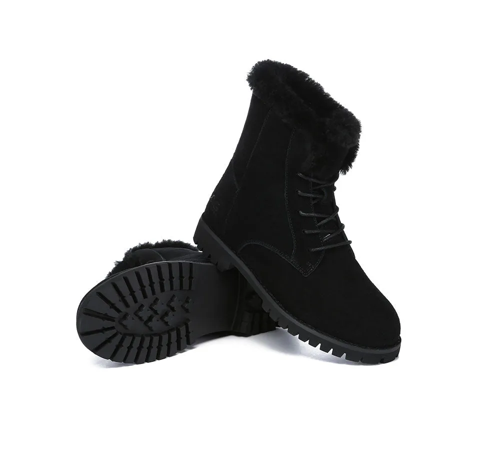 Women Fashion Boots Wool Lace Up Ankle Boots Jean
