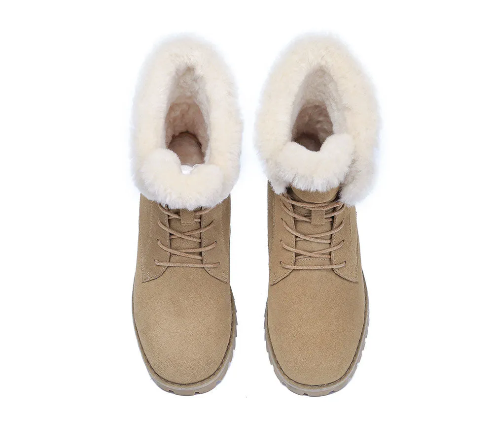 Women Fashion Boots Wool Lace Up Ankle Boots Jean