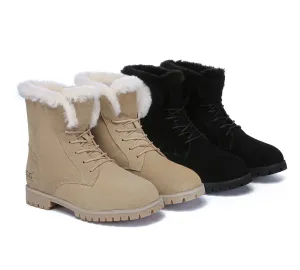 Women Fashion Boots Wool Lace Up Ankle Boots Jean