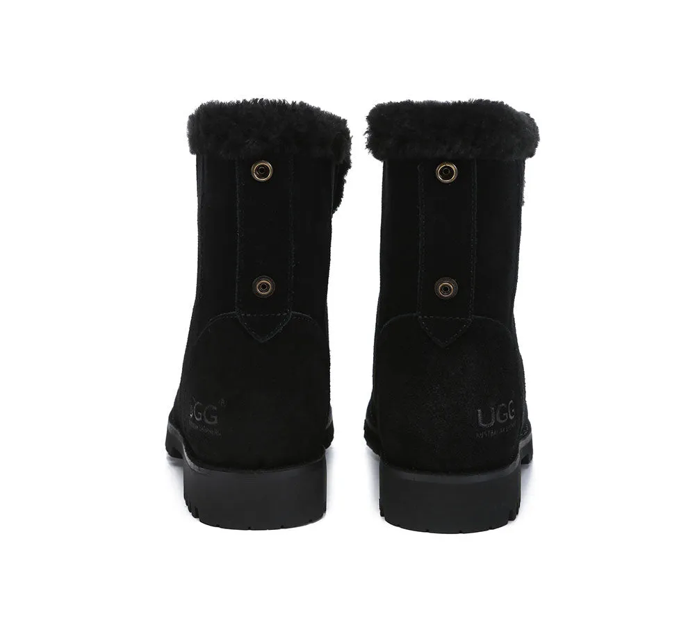 Women Fashion Boots Wool Lace Up Ankle Boots Jean