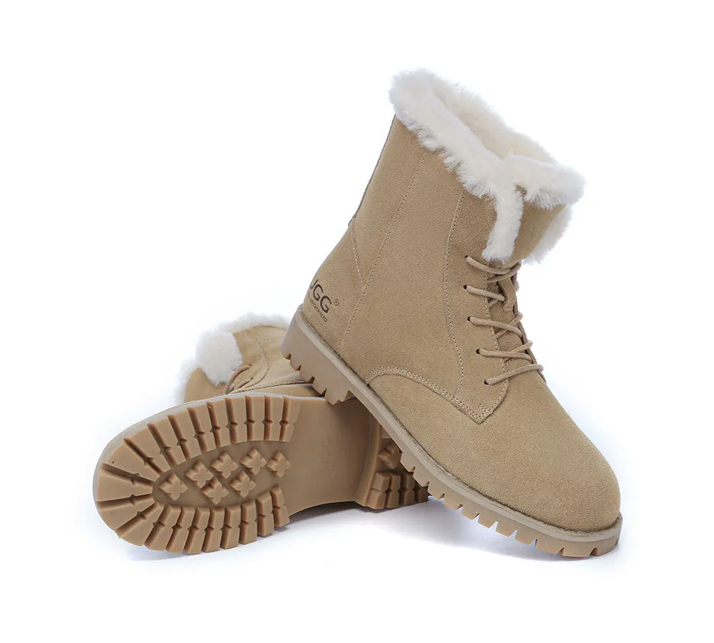 Women Fashion Boots Wool Lace Up Ankle Boots Jean
