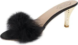 Women Sexy Black Kitten Fur Heels Fuzzy Heeled Slippers for Lingerie Dating Party (9.5)