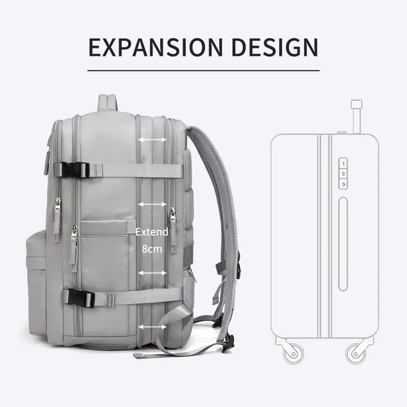 Women Travel Backpack,16 Inch Expanded 39L USB Charging Business Laptop Backpack with Shoe Bag,waterproof hiking outdoor Backpack (grey)