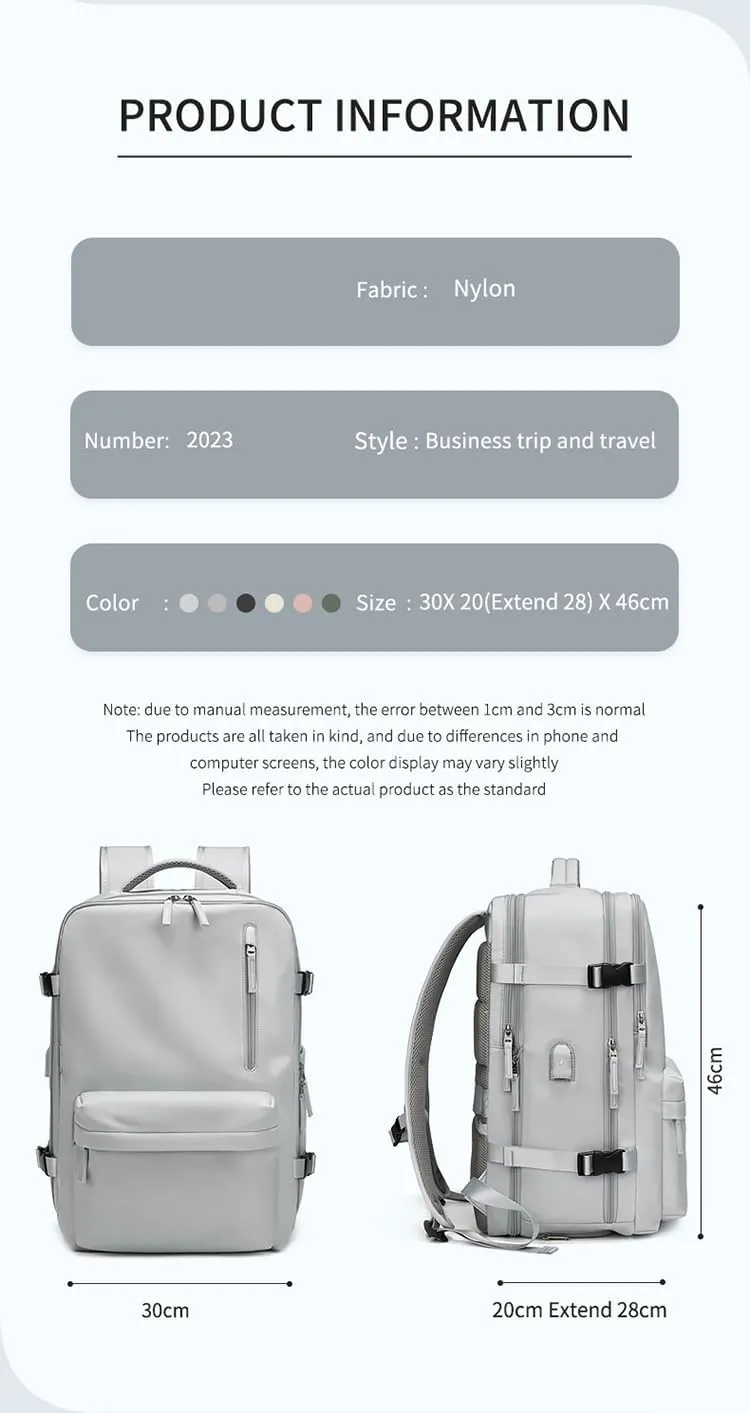 Women Travel Backpack,16 Inch Expanded 39L USB Charging Business Laptop Backpack with Shoe Bag,waterproof hiking outdoor Backpack (Light blue)