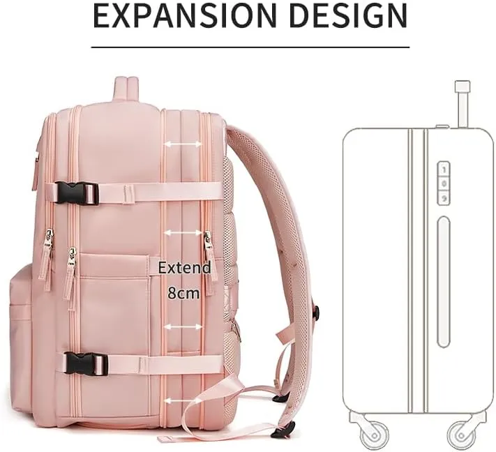 Women Travel Backpack,16 Inch Expanded 39L USB Charging Business Laptop Backpack with Shoe Bag,waterproof hiking outdoor Backpack (pink)
