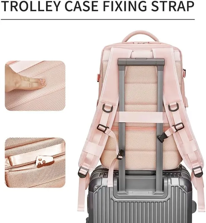 Women Travel Backpack,16 Inch Expanded 39L USB Charging Business Laptop Backpack with Shoe Bag,waterproof hiking outdoor Backpack (pink)