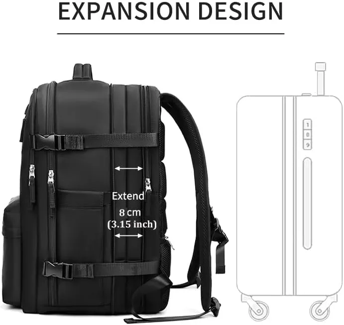 Women Travel Backpack,16 Inch Expanded 39L USB Charging Business Laptop Backpack with Shoe Bag,waterproof hiking outdoor Backpack(black)