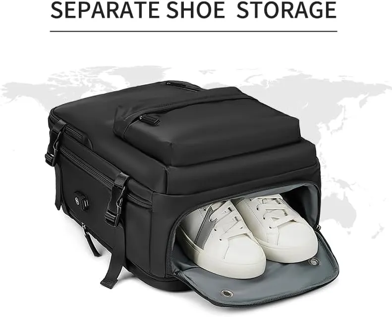 Women Travel Backpack,16 Inch Expanded 39L USB Charging Business Laptop Backpack with Shoe Bag,waterproof hiking outdoor Backpack(black)
