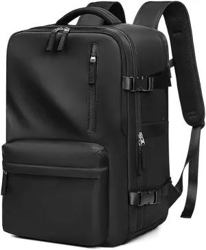 Women Travel Backpack,16 Inch Expanded 39L USB Charging Business Laptop Backpack with Shoe Bag,waterproof hiking outdoor Backpack(black)