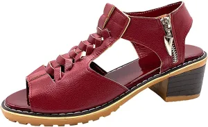 Women's Block Heels Sandals Peep Toe Lace Up Sandal with Zipper Chunky Heel Slingback Hollow Out Comfortable Cushion Footbed Recovery Orthopedic Casual Shoes for Daily Wear