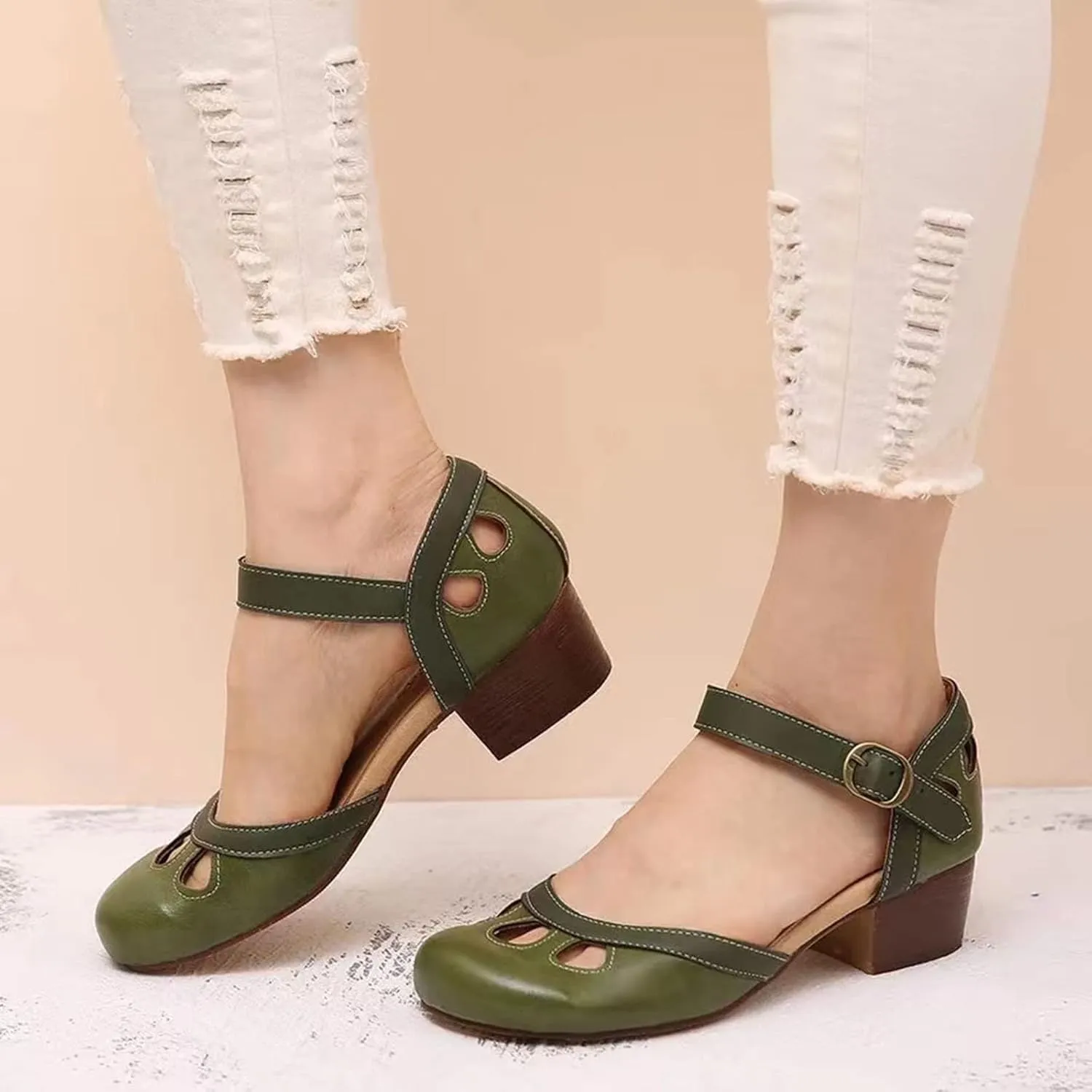 Women's Cute Colorblock Summer Sandal Hook and Eye High Heel Spring Vacation Casual Sandals Closed Toe Lovely Shoes