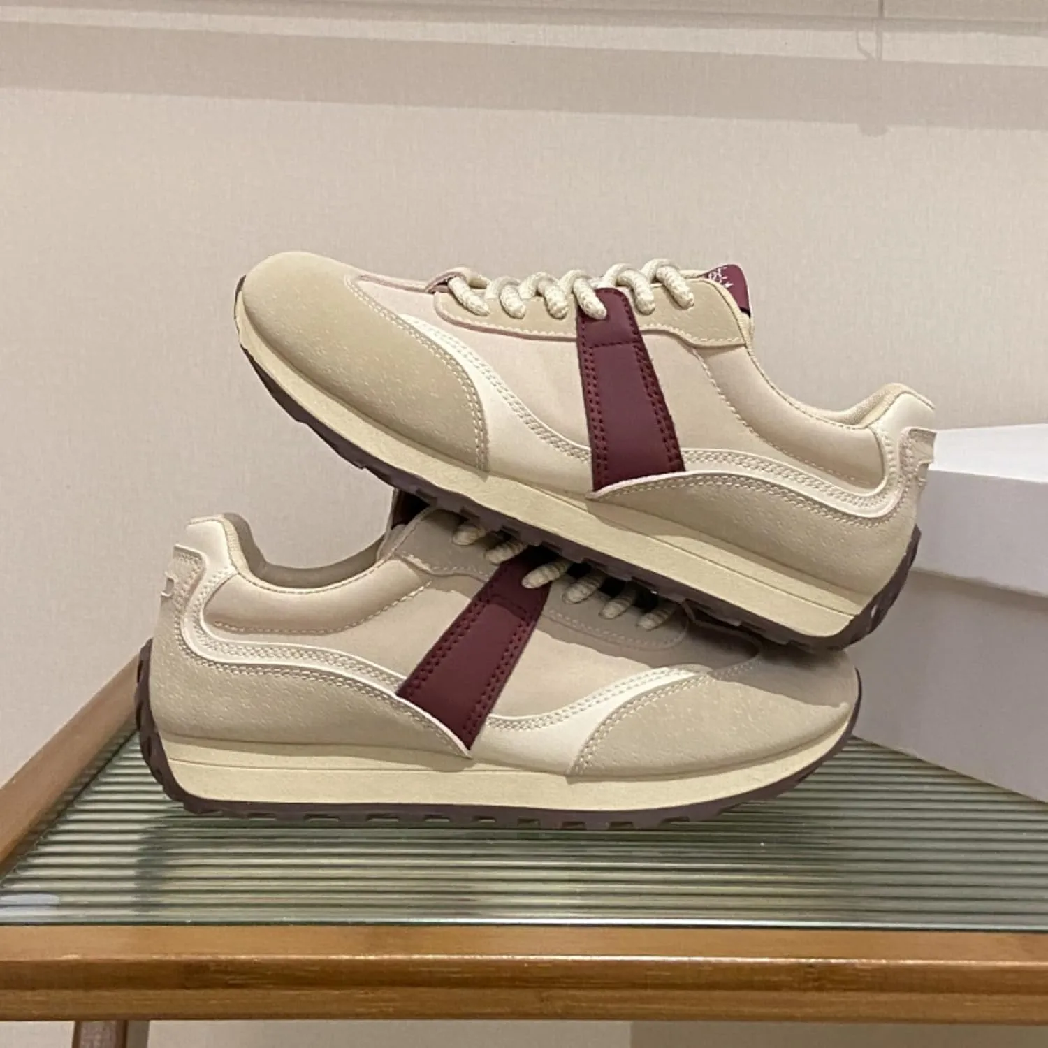 Womens Fashion Leather Lace Up Platform Sneakers Casual Non-Slip Round Toe Shock Absorbing Walking Workout Driving Shoes