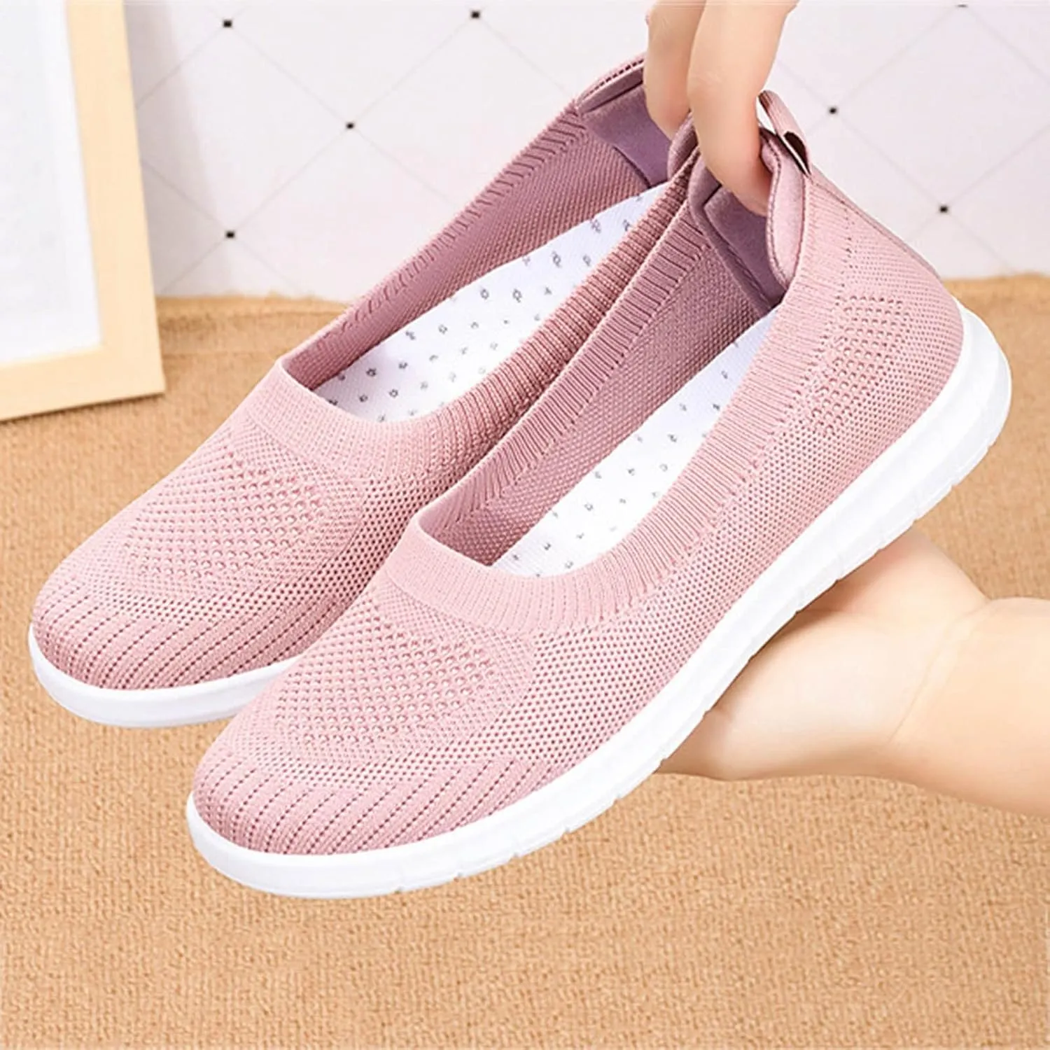 Women's Flat Shoes Comfort Walking Loafers Breathable Lightweight Sneakers Ladies Slip on Loafer Shoes Summer Sneaker