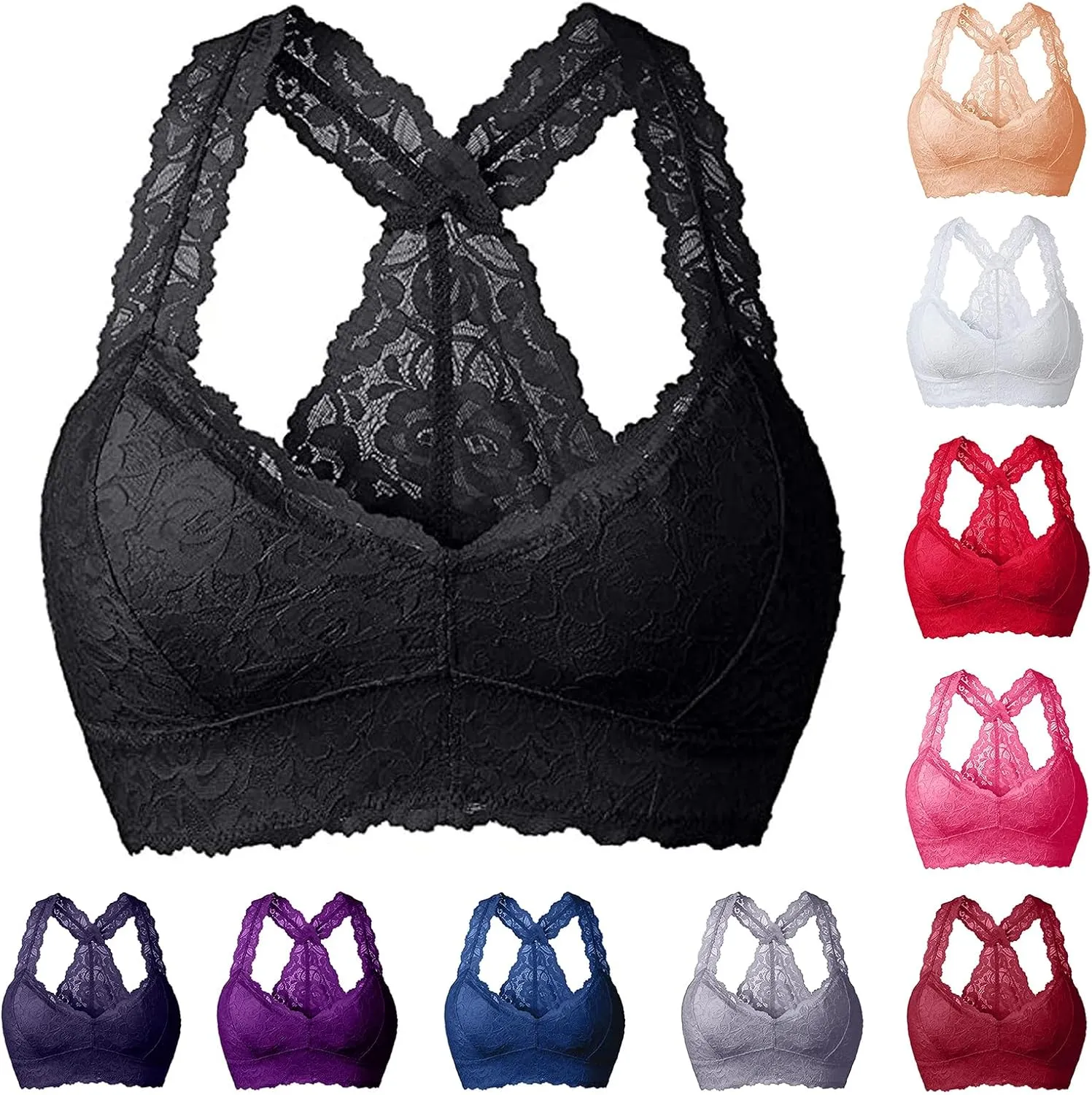 Womens Floral Lace Bralette Padded Breathable Lingerie Wireless Bralette Everyday Plus Size Sports Bras