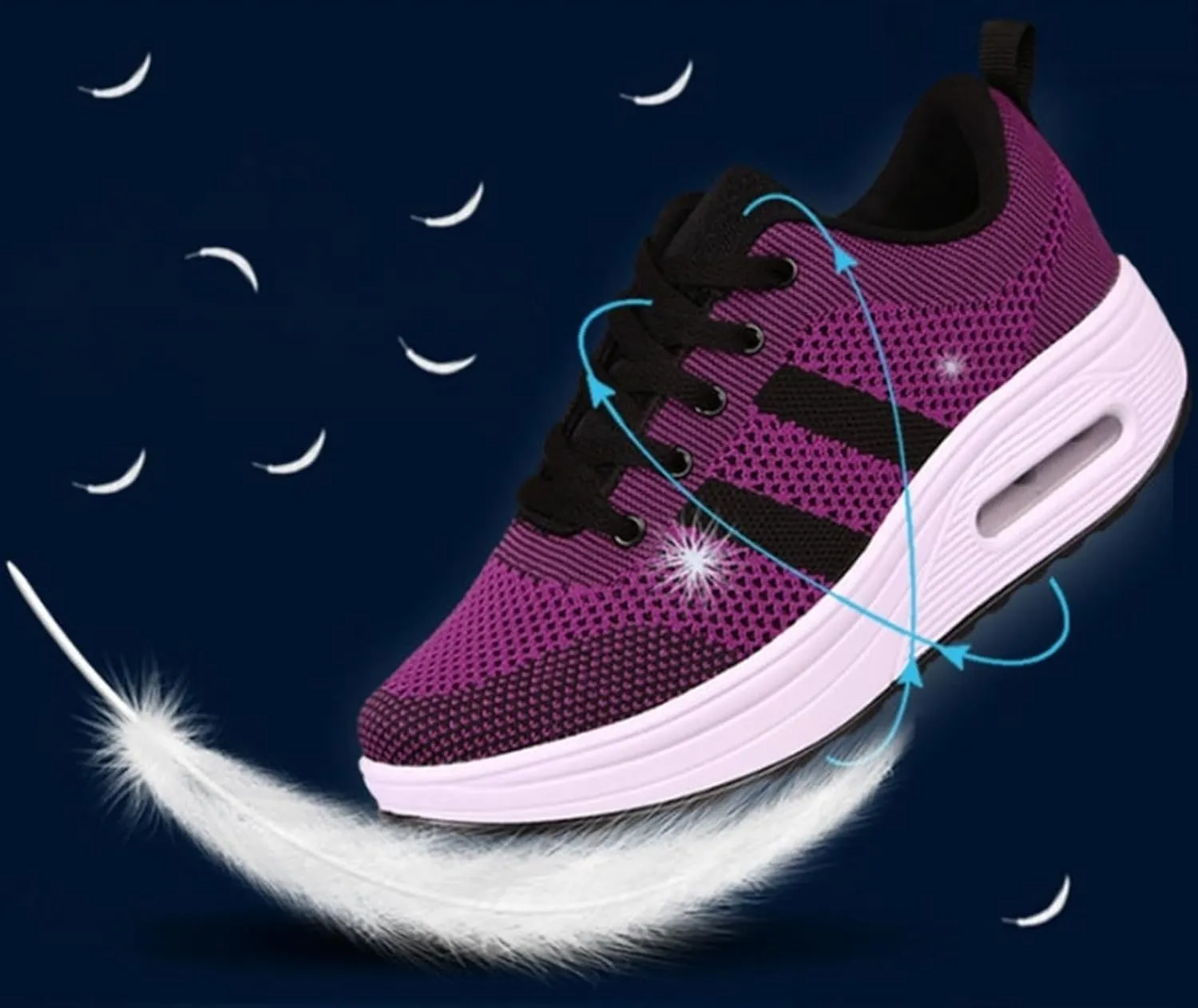 Women's Flying Weave Wedge Sneakers Round Toe Slip-on Walking Canvas Shoes Light Weight Sneakers with Support