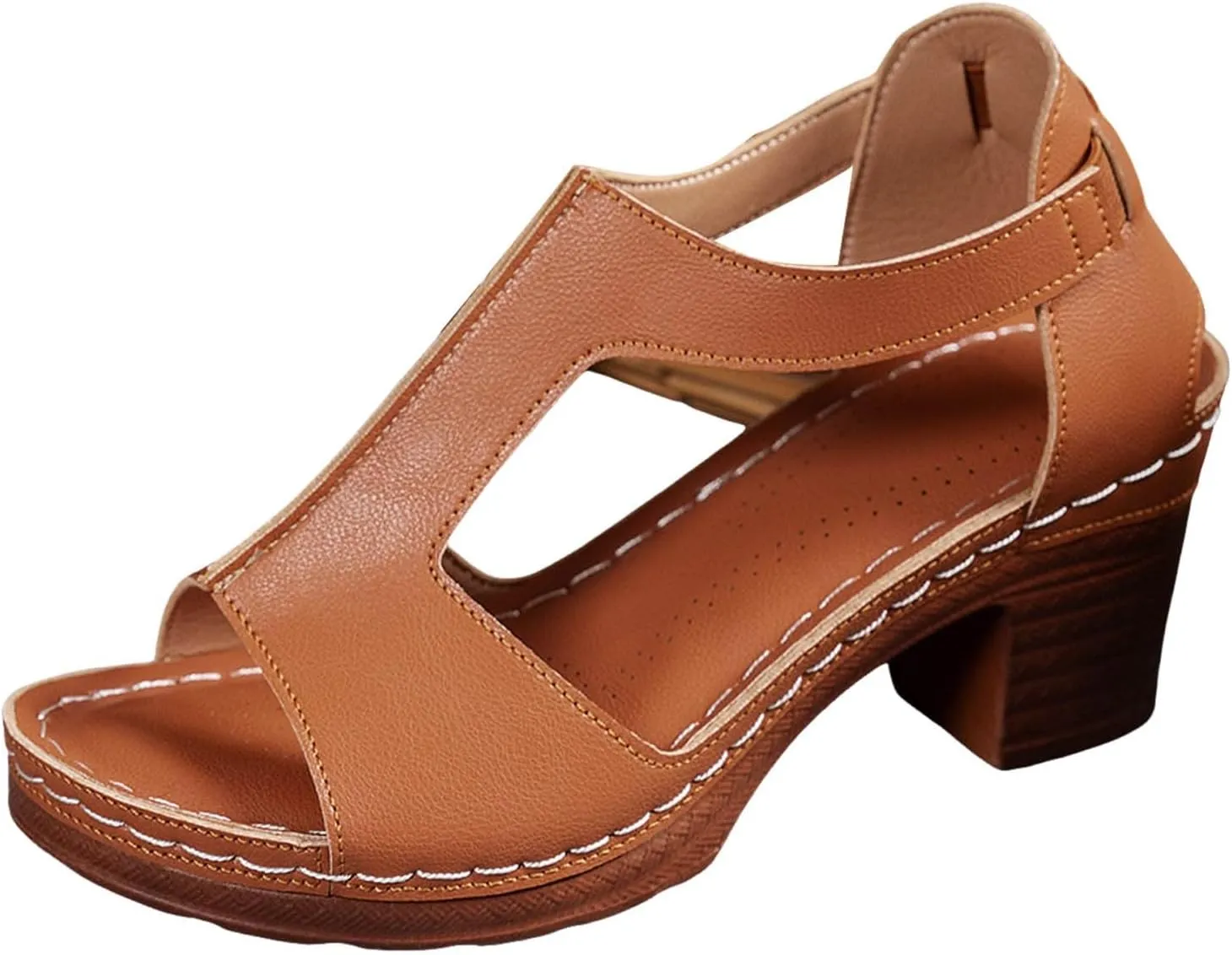 Women's Open Toe Ankle Strap Sandals Low Block Chunky Heels Sandals Outdoor Casual Party Dress Shoes