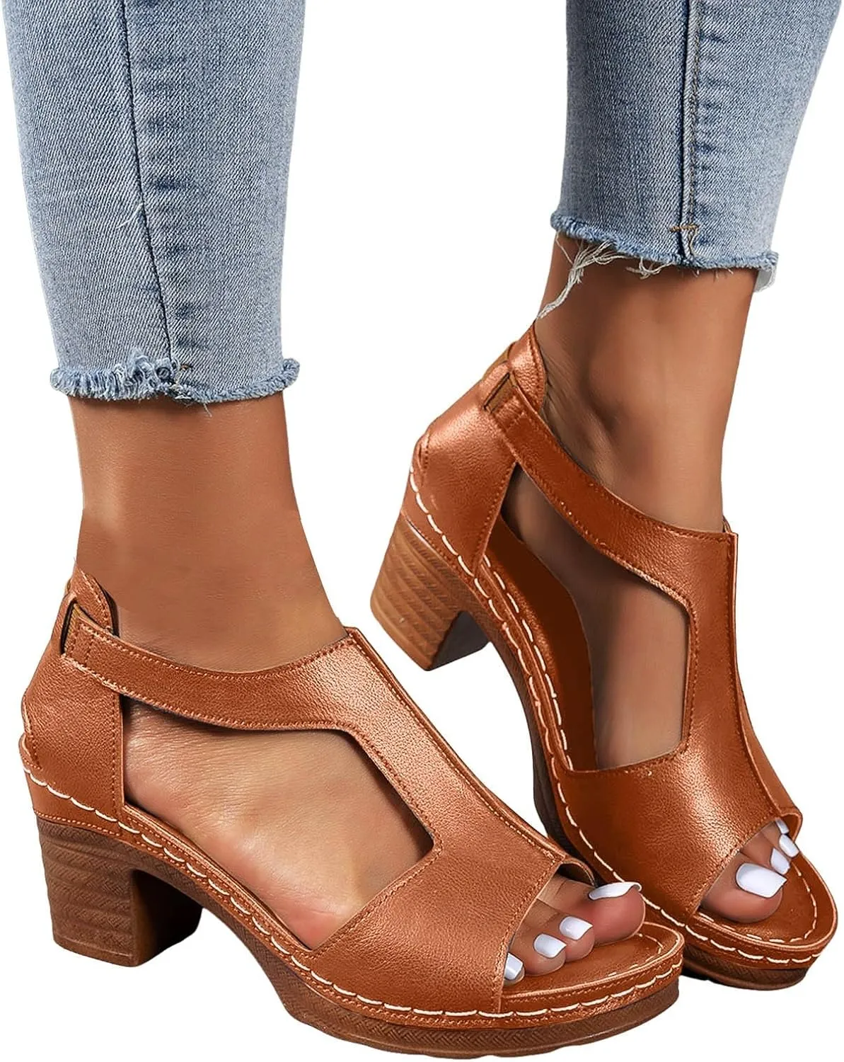 Women's Open Toe Ankle Strap Sandals Low Block Chunky Heels Sandals Outdoor Casual Party Dress Shoes