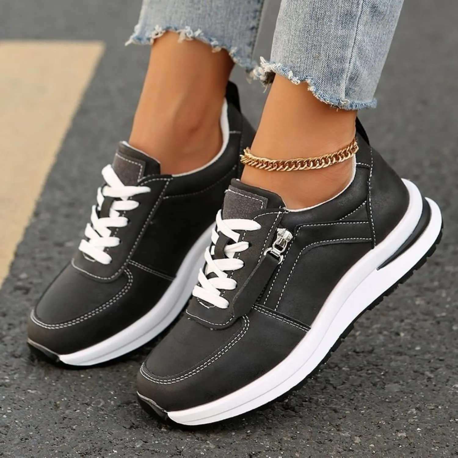 Women's Platform Fashion Sneakers Mesh Breathable Zero Drop Minimalist Summer Walking Sneakers Sparkling Casual Fashion Non-Slip Tennis Shoes
