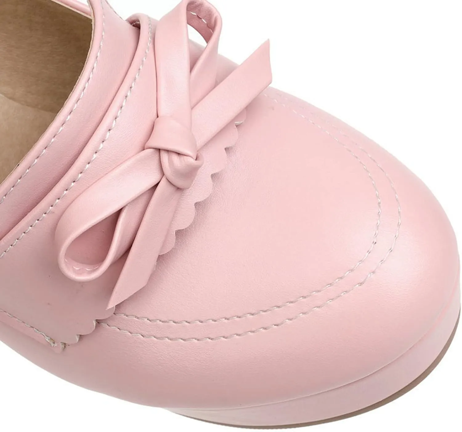 Women's Platform High Heel Pumps Round Toe Fashion Bow Chunky Block Heeled Slip on Dress Office Shoes