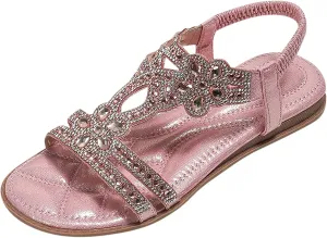 Women's Sandals Bohemia Rhinestone Flat Sandals Summer Beach Casual Sandal Dressy Sparkly Wedding Bride Shoes