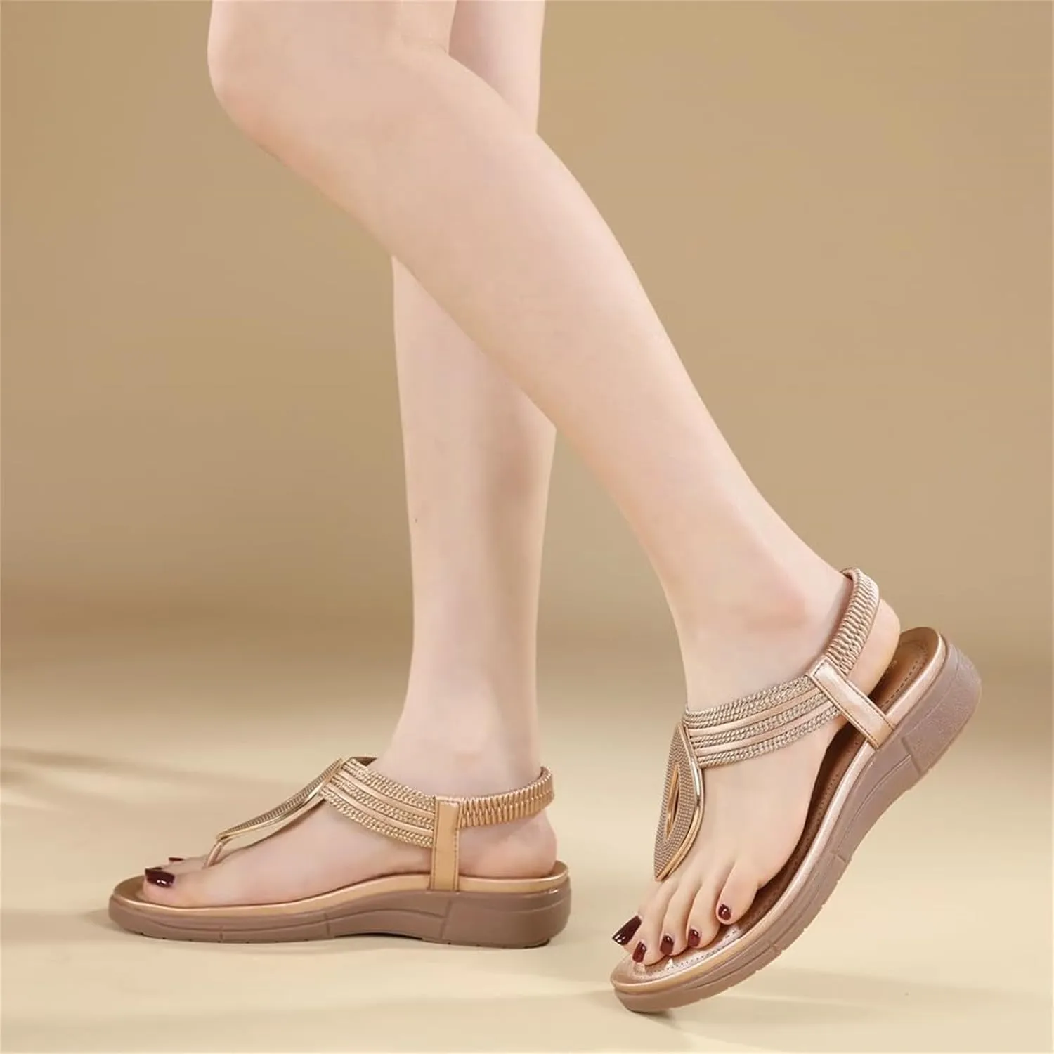 Women's Sandals New Summer Comfortable Fashion Retro Ethnic Style Light Beach Vacation Elastic Insoles for Sandals