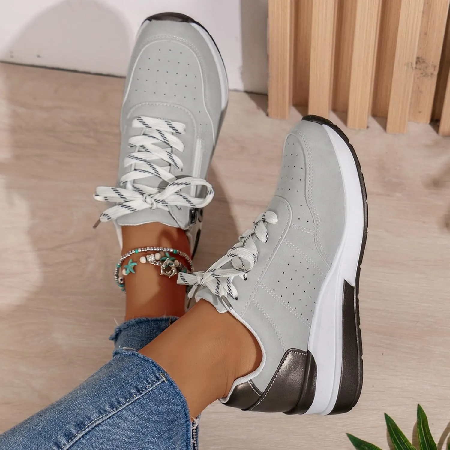 Women's Slip On Walking Shoes Faux Leather Classic Tennis Shoes Breathable Non Slip Athletic Gym Workout Training Fashion Sneakers Minimalist Barefoot Sneakers