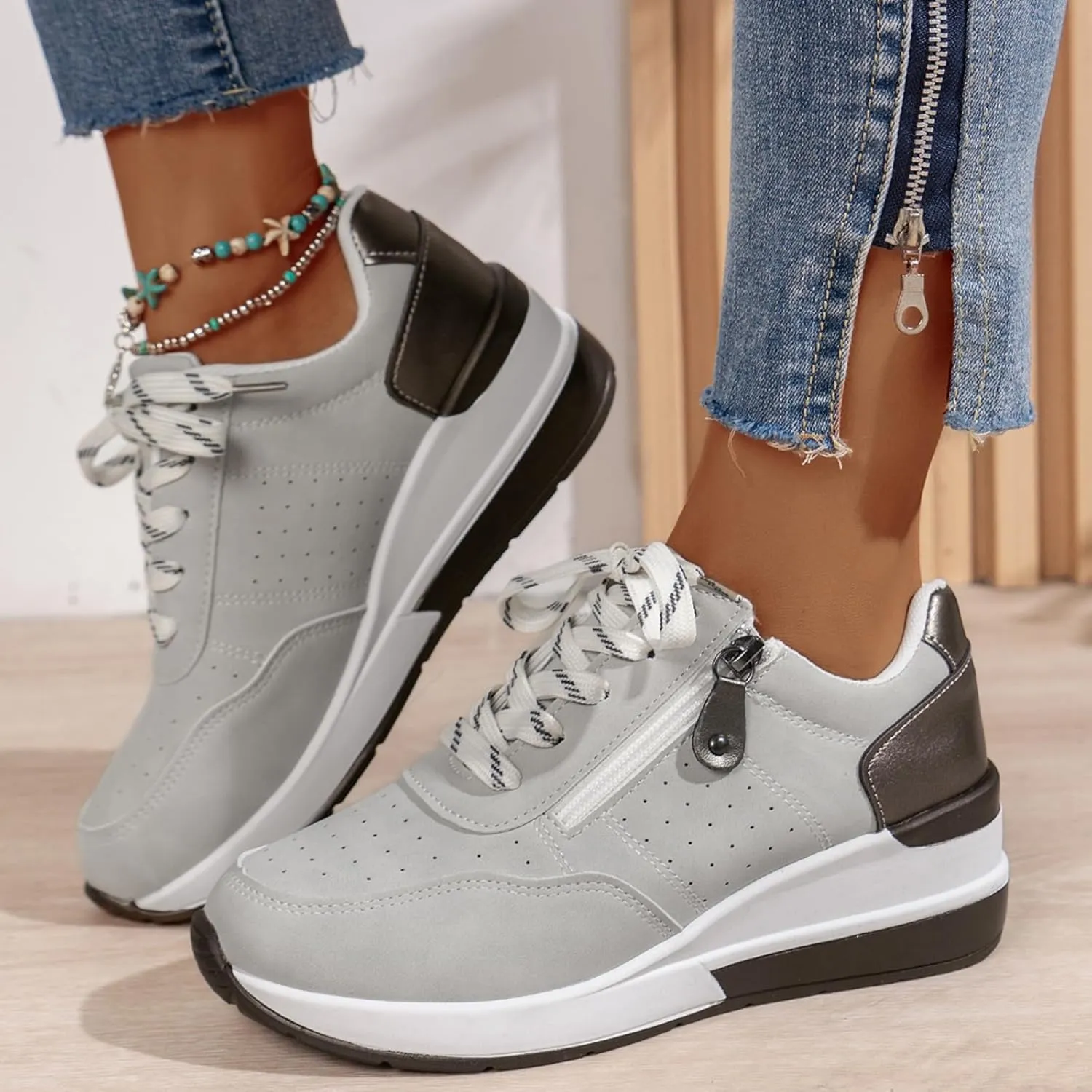 Women's Slip On Walking Shoes Faux Leather Classic Tennis Shoes Breathable Non Slip Athletic Gym Workout Training Fashion Sneakers Minimalist Barefoot Sneakers
