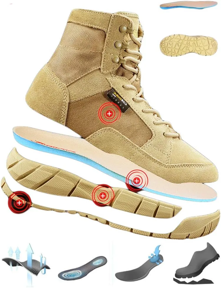 Wygwlg Men Military Army Tactical Boots Waterproof Outdoor Sports Hiking Work Combat Lace Up Breathable High Top Desert Shoes