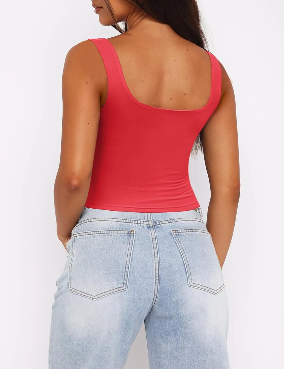 Zeagoo Women's Square Neck Sleeveless Crop Tops 2025 Cute Double Layer Seamless Slim Fit Y2k Tank Tops