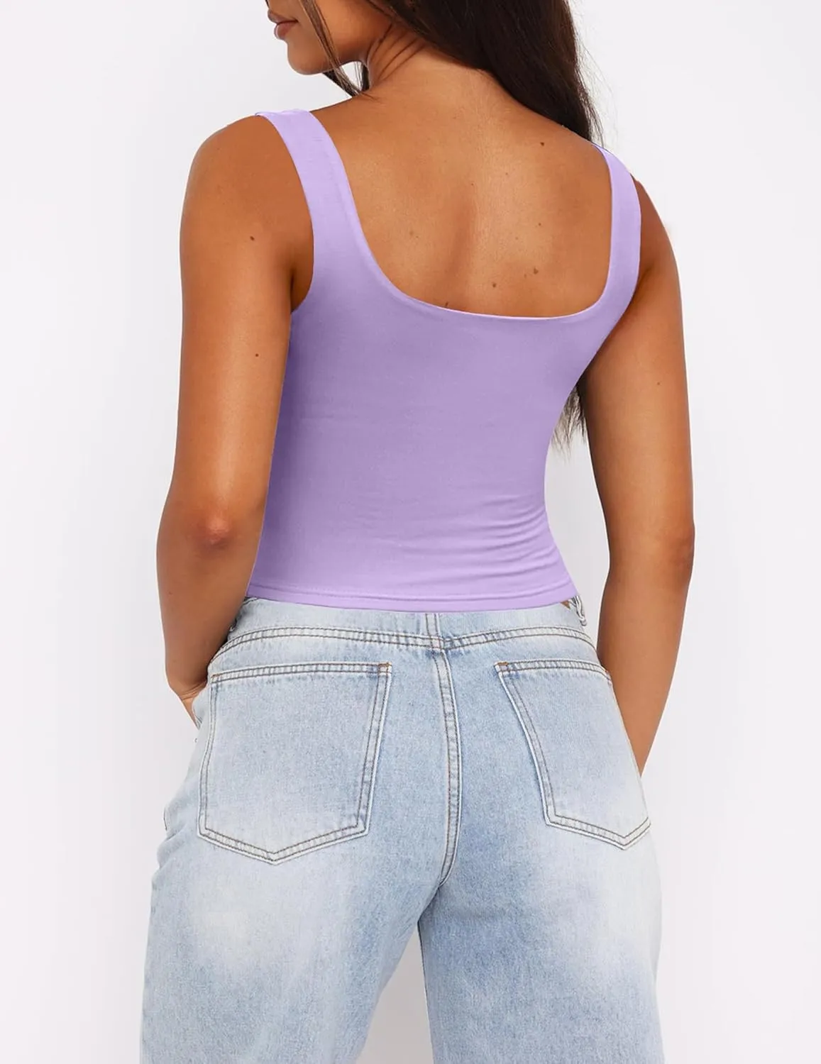 Zeagoo Women's Square Neck Sleeveless Crop Tops 2025 Cute Double Layer Seamless Slim Fit Y2k Tank Tops