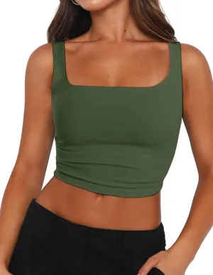 Zeagoo Women's Square Neck Sleeveless Crop Tops 2025 Cute Double Layer Seamless Slim Fit Y2k Tank Tops