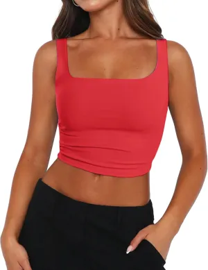 Zeagoo Women's Square Neck Sleeveless Crop Tops 2025 Cute Double Layer Seamless Slim Fit Y2k Tank Tops