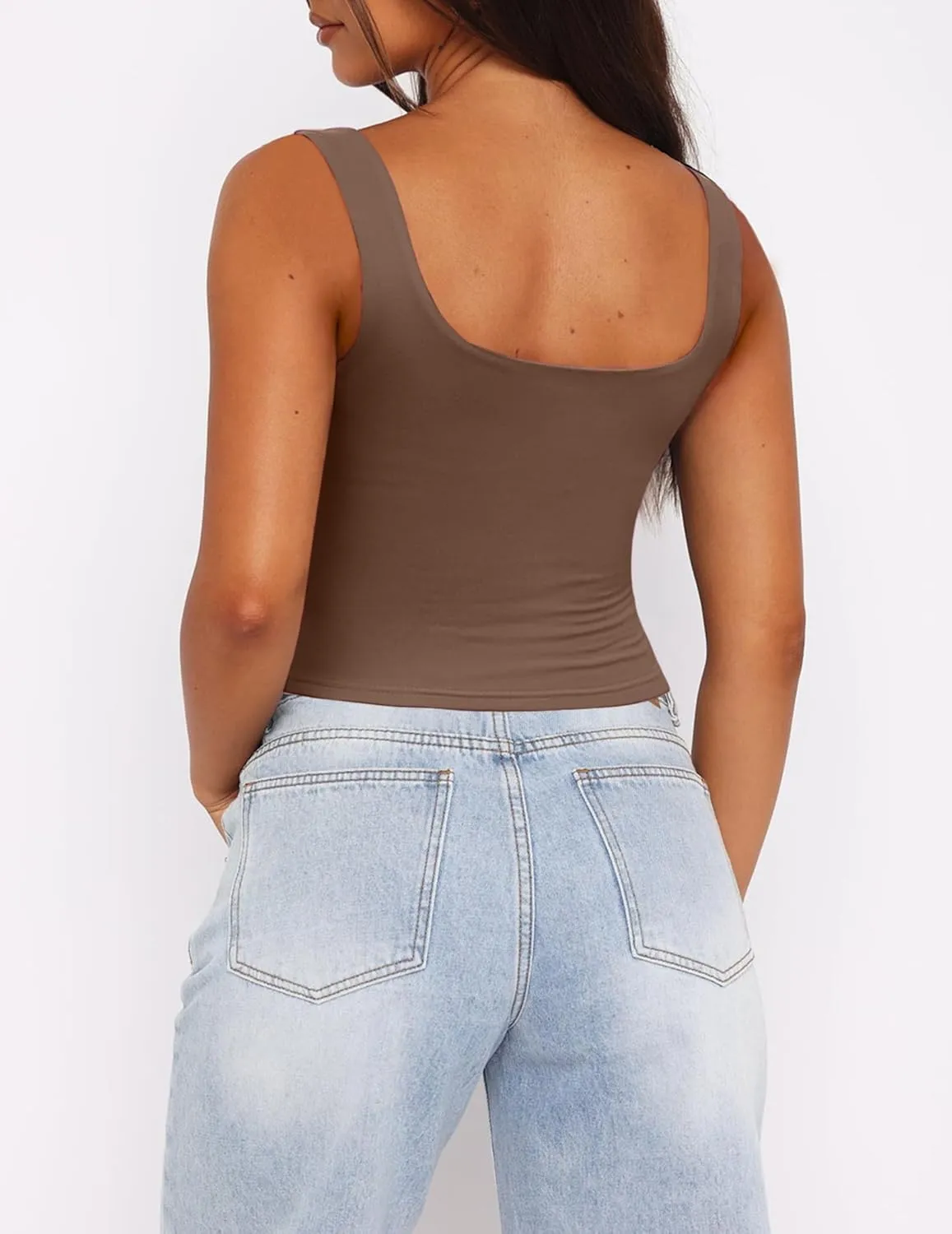 Zeagoo Women's Square Neck Sleeveless Crop Tops 2025 Cute Double Layer Seamless Slim Fit Y2k Tank Tops