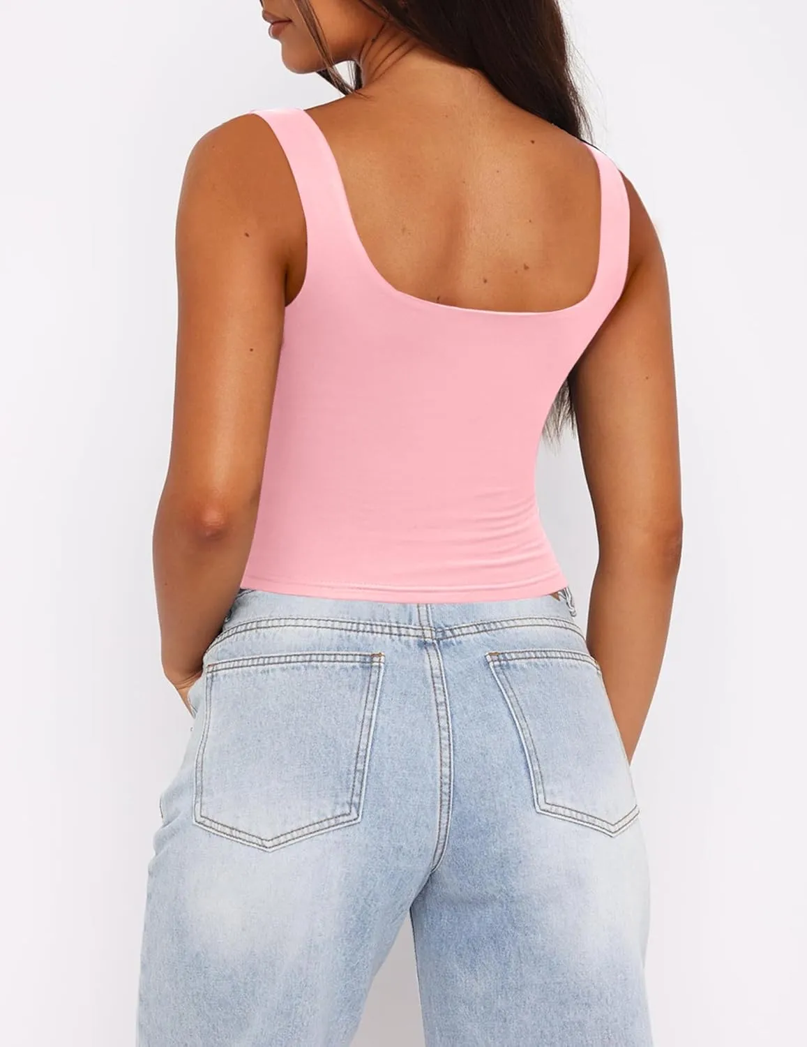 Zeagoo Women's Square Neck Sleeveless Crop Tops 2025 Cute Double Layer Seamless Slim Fit Y2k Tank Tops