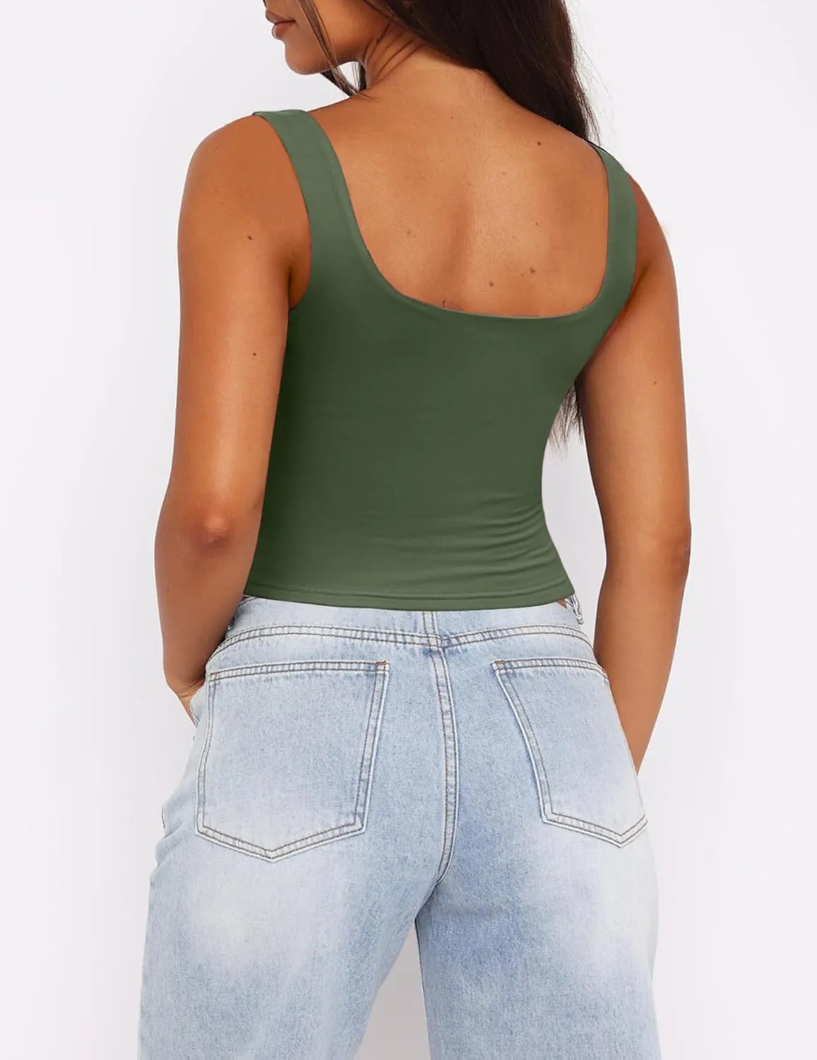 Zeagoo Women's Square Neck Sleeveless Crop Tops 2025 Cute Double Layer Seamless Slim Fit Y2k Tank Tops