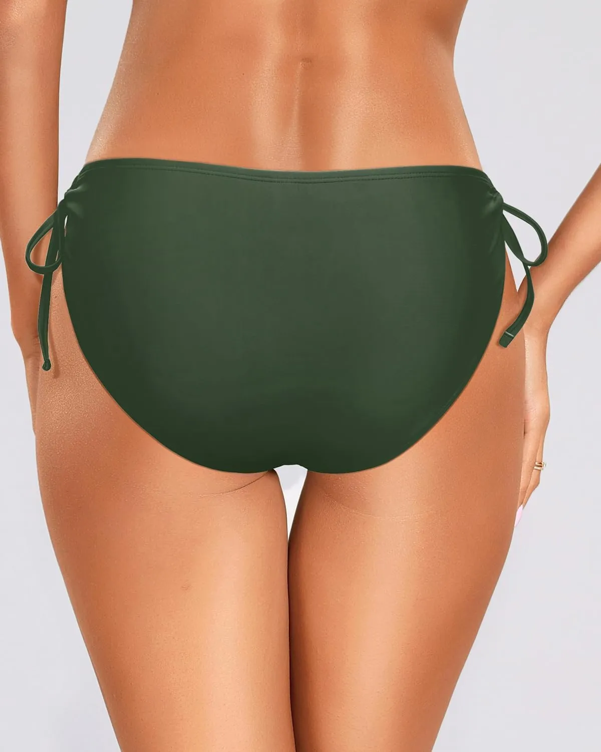 Zmart String Tie Side Bikini Bottoms - Women Full Coverage Swimsuit Bottom Mid Rise Mid Waist Swim Bathing Suit Bottom