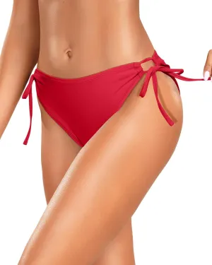 Zmart String Tie Side Bikini Bottoms - Women Full Coverage Swimsuit Bottom Mid Rise Mid Waist Swim Bathing Suit Bottom