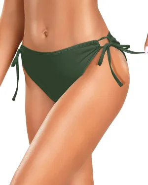 Zmart String Tie Side Bikini Bottoms - Women Full Coverage Swimsuit Bottom Mid Rise Mid Waist Swim Bathing Suit Bottom